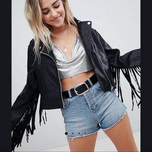 ASOS Black Faux Leather Fringe Moto Jacket